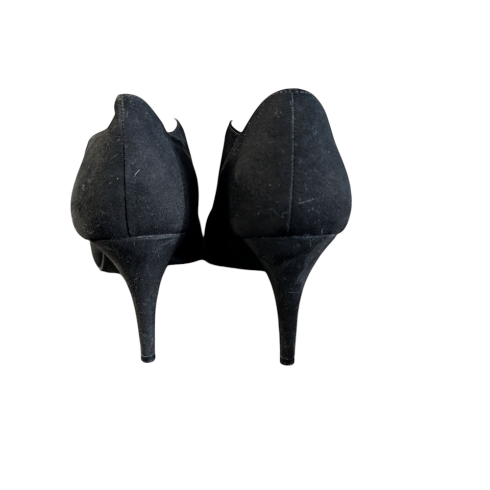 CL By Laundry Mach2 Black Faux Suede Vamp Stiletto Heels Peep Toe Size 11M - Picture 2 of 11